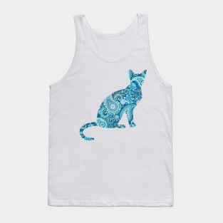 Blue Paisley Cat Silhouette Tank Top